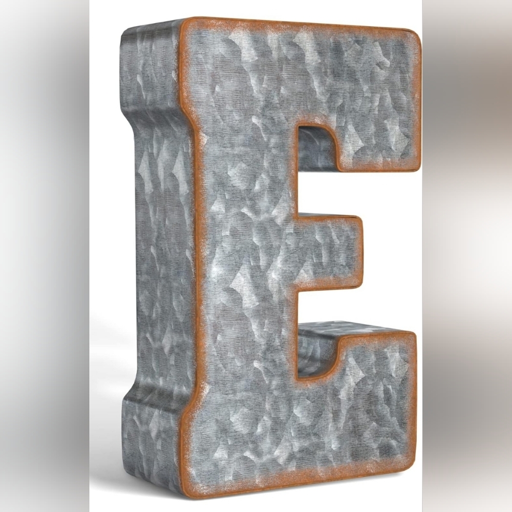 Gray Silver Premium Galvanized Metal 3D Letter E
